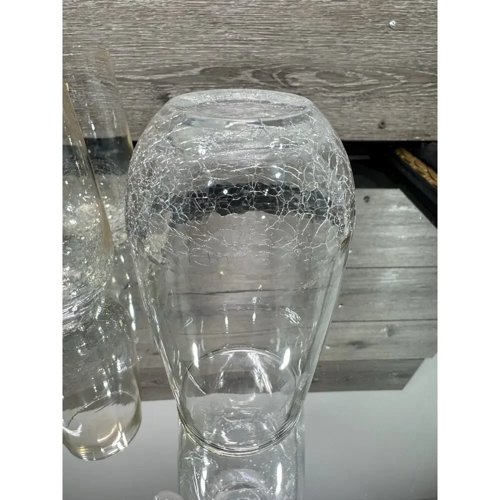 Pier 1 Clear Light Amber Crackle Glass Tumblers High Ball Glasses 6” ~set Of 4
